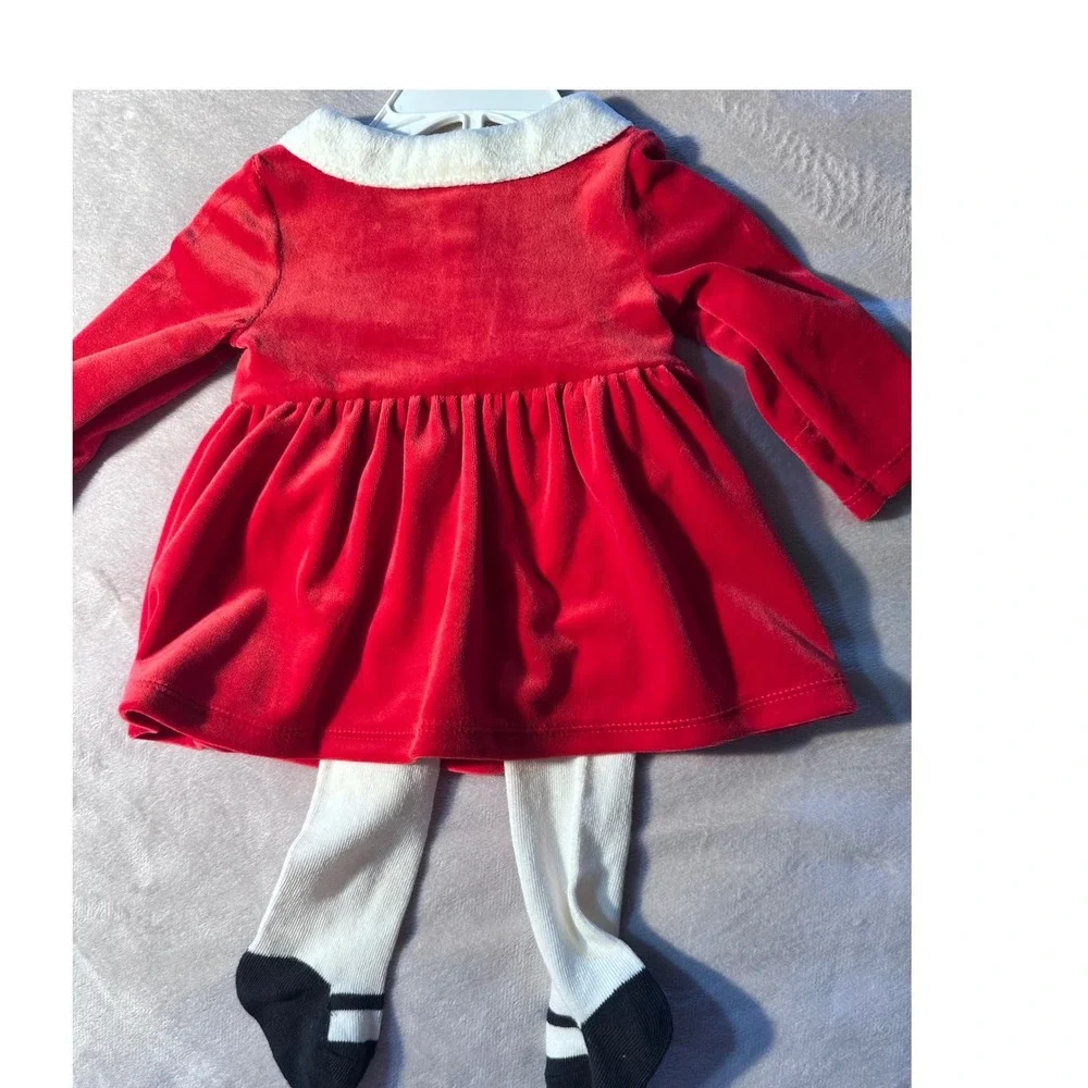 Carters Newborn Red Velour Santa Christmas Dress Set with Tights 1T578910